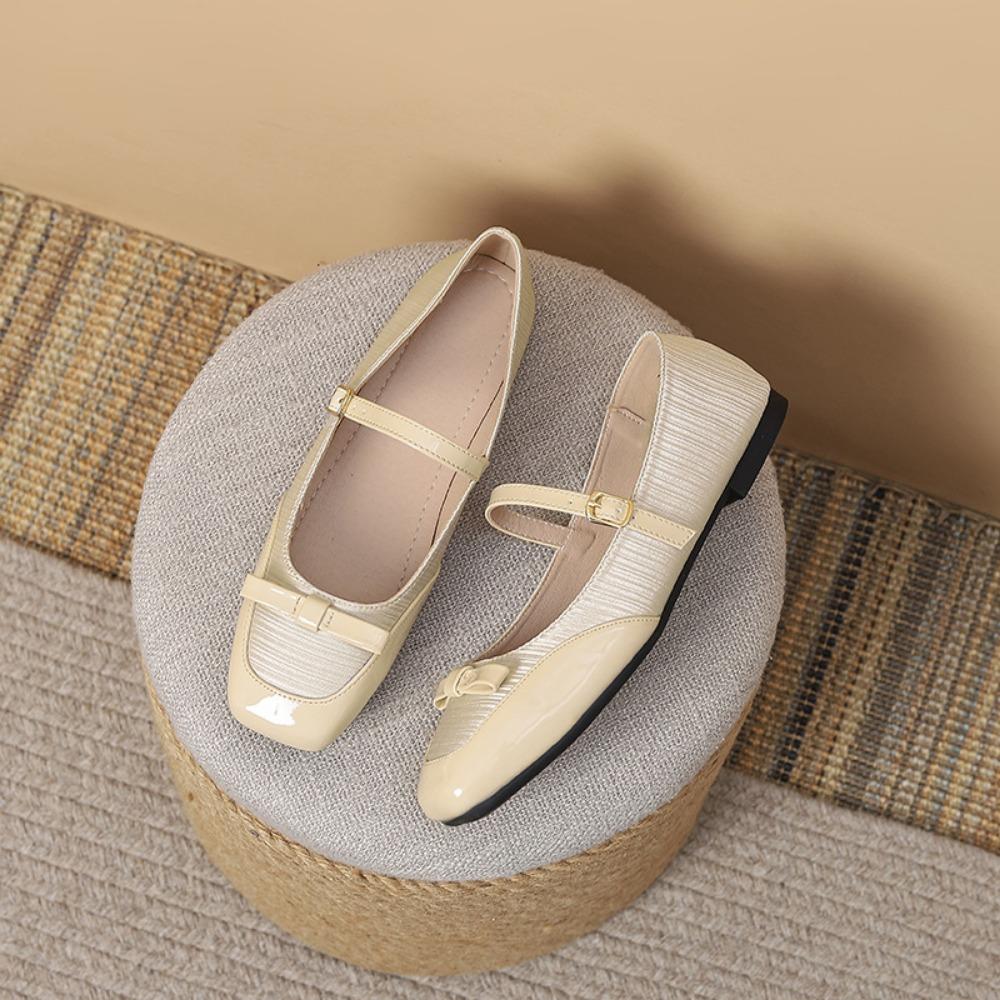 Flat Shoes for Women Spring and Autumn New Spliced Square Toe Shallow Mouth Flats Single Button Mary Jane Single Shoes for Women