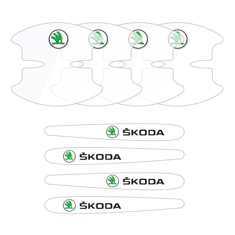 2025 Nové 4/8ks Pro Skoda Octavia Fabia Superb Karoq Samolepka na kliku dveří auta Závodní Sportovní Ochranné Samolepky Film do prohlubně dveří Acces