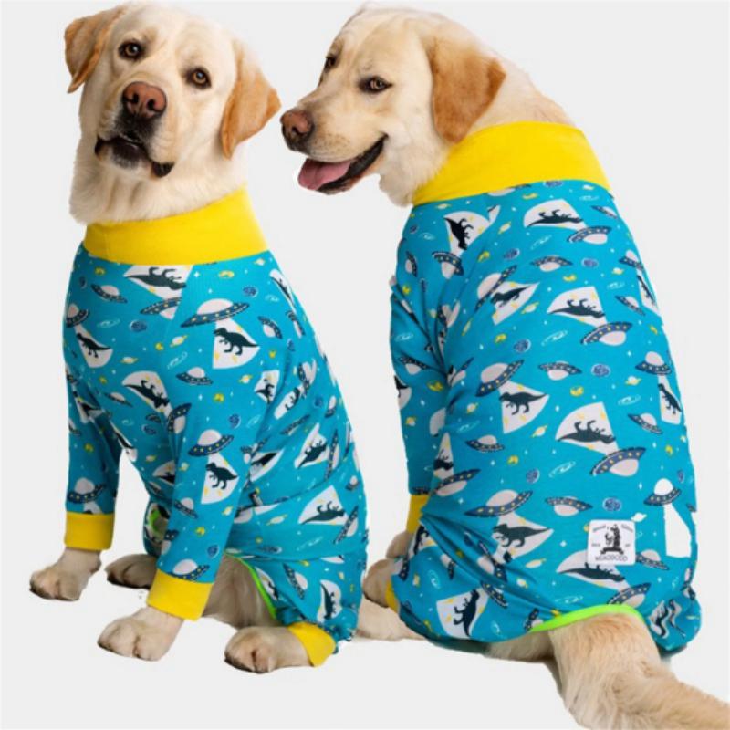 Pet Big Dog Tight Clothes Cartoon Printed Dog Jumpsuit 4-legged Pajamas Coat Nursing Belly Weaning Clothes Bodysuit Home Wear 12