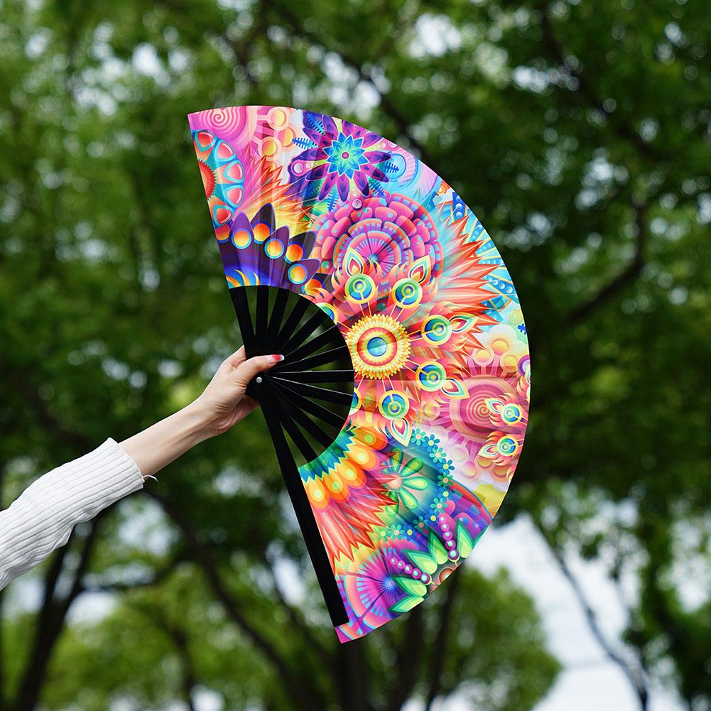 33cm Large Folding Hand Rave Fan Chinease/Japanese Gifts Fan Dance Music Colorful Fan Festival Fan Gradient Reflective Fold
