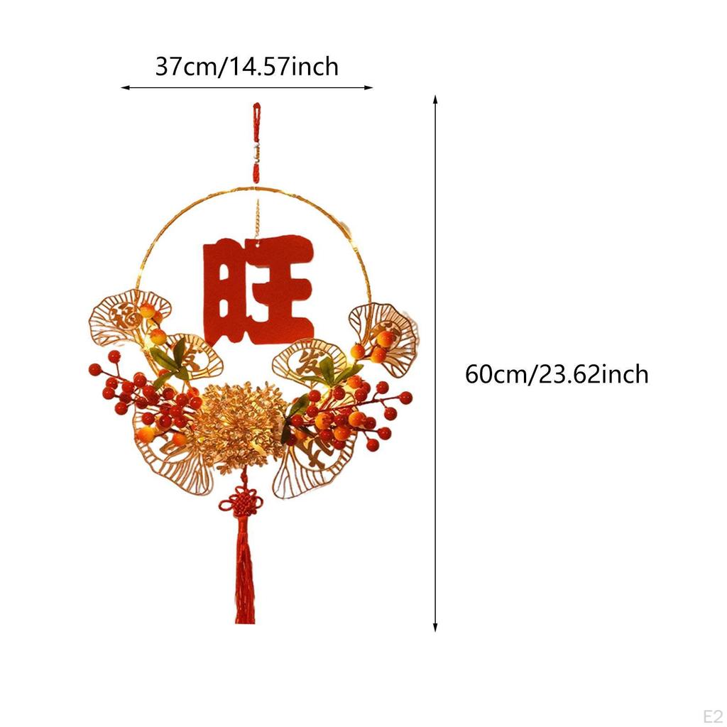 Chinese Year Wreath Luminous Lunar Light Decor, DIY Ornament Artificial Floral