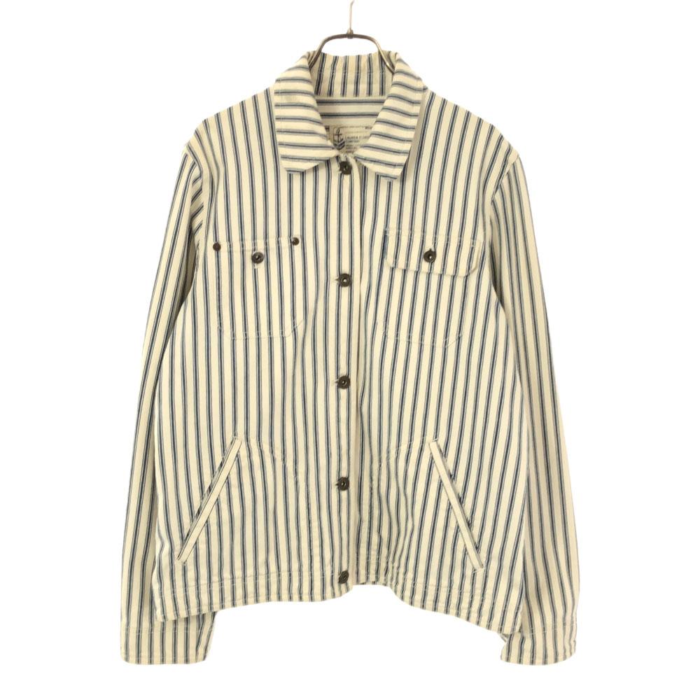 LAURENJEANSCO.RALPH LAUREN Stripe Herringbone Cotton Jacket L White Women Used