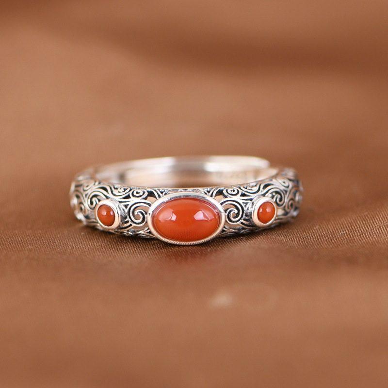Adjustable Open Ring Men Women Vintage Bohemian Style Copper With Geometric Hollow Cloud Motif Retro Artisan