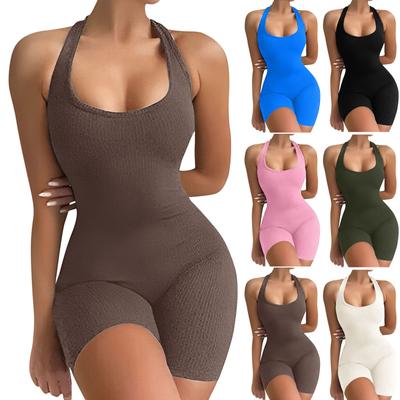 Dámská jednobarevná sportovní kombinéza na jógu s vysokým pasem Skinny Rib Racerback Tank