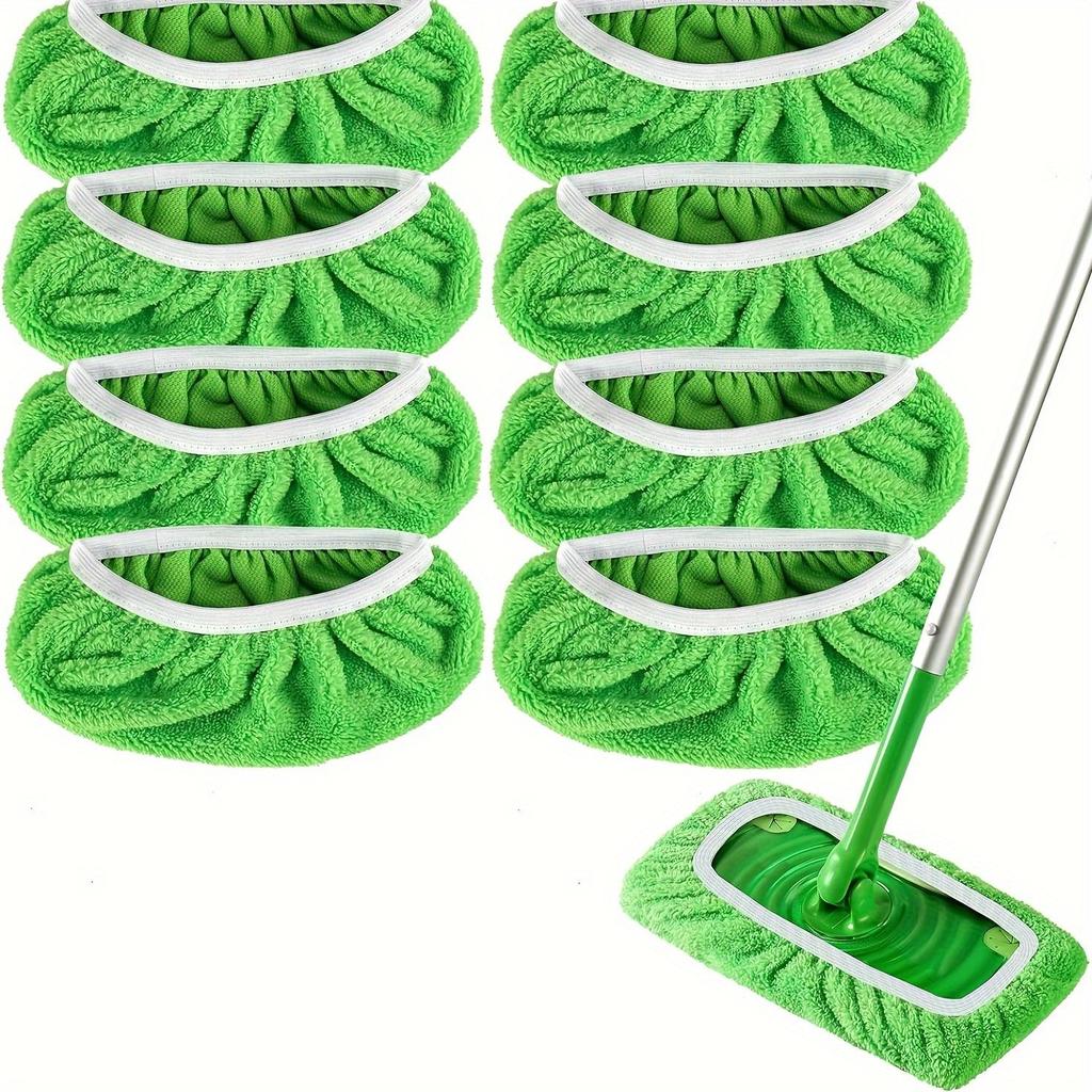 1-8PCS Thickened Elastic Band Flat Mop Cloth Coral Fleece/Microfiber/Chenille Replacement Rotary Mop Cleaning Pad for Bathroom