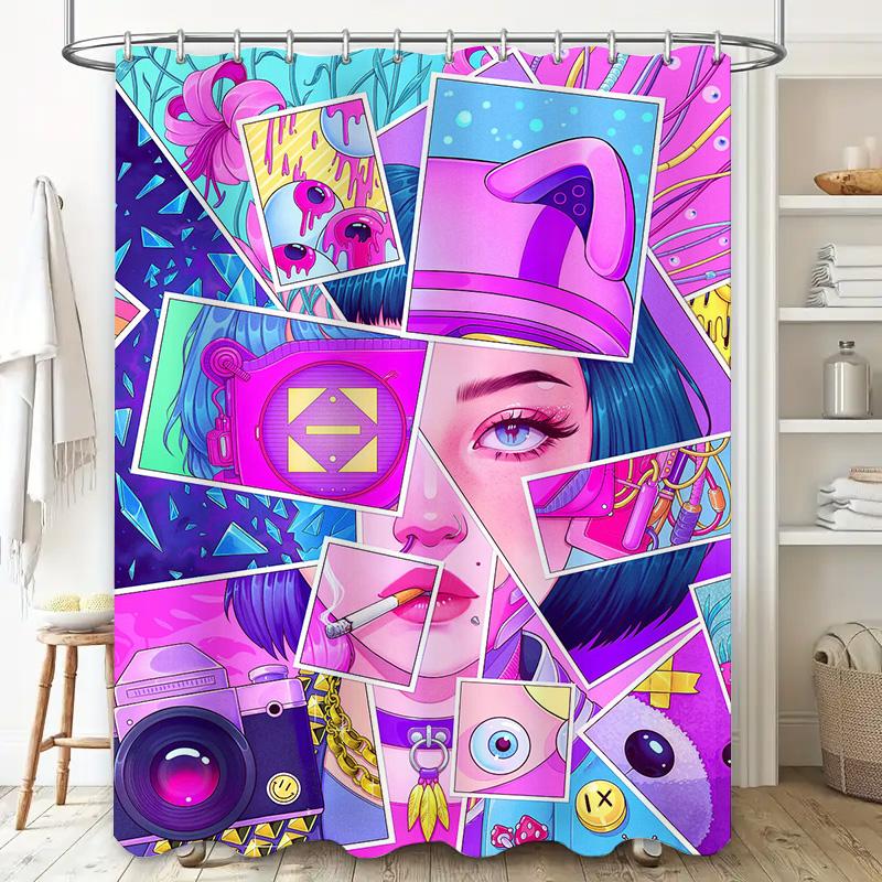 Moderne Trendige Cartoon Duschvorhänge 3D Gedruckt Badezimmer Dekor Feminines Pop Art Design Einfache Installation Polyester Stoff Perf