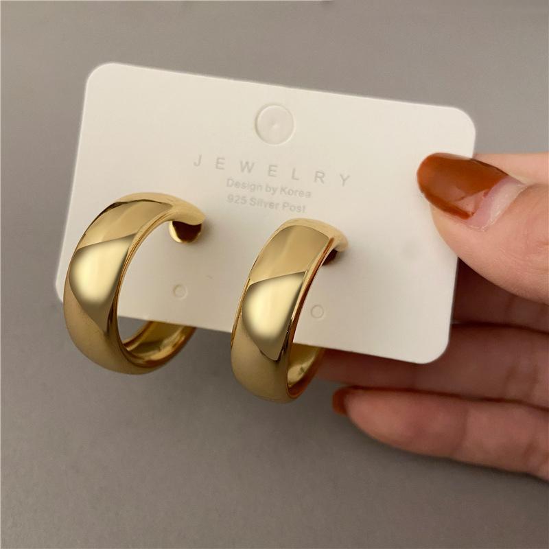 Trendy Simple Silver Color Hoop Earrings For Women Girl Circle Round Minimalist Earrings Party NEW C-shape Jewelry Gifts