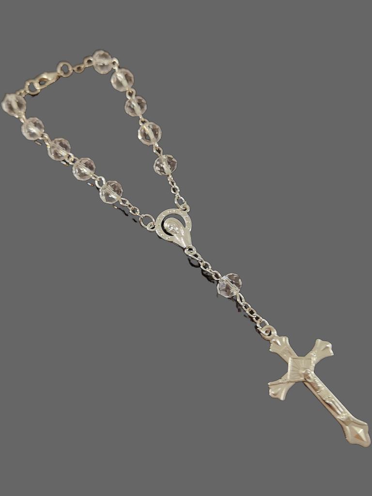 Hot selling pink crystal cross prayer bead pendant necklace and bracelets jewellry set for Christian