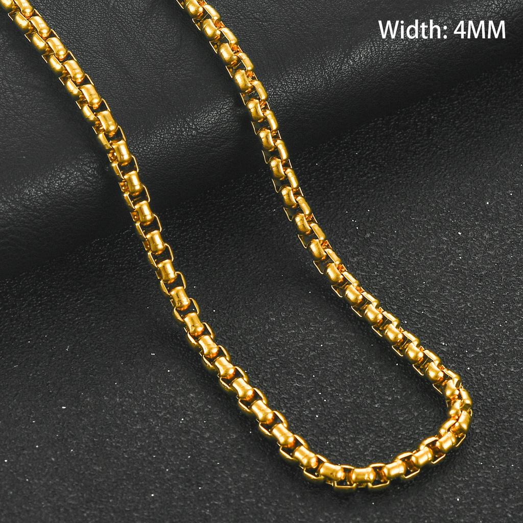 2/3/4/5mm Gold Color Plated Stainless Steel Square Box Chain Rolo Necklace Metal Jewelry for Women and Men Choker 14 - 40 Inches