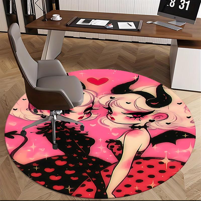 

Charming Devil Twin Girls Round Chair Mat - Cute Home Decor , Office Rug , Gift for Any Room0472b 80cm by 80cm