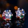 Cute Rainbow Zircon Stud Earrings for Women Luxury Gold Silver Color Wedding Jewelry Gift