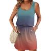 Women's Summer Round Neck Sleeveless Drawstring With Pockets Gradient Casual Dresses