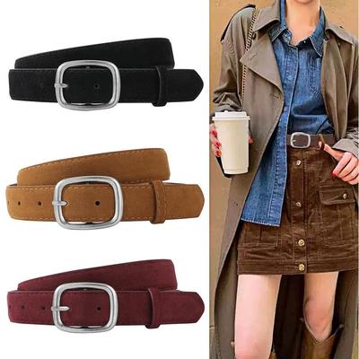 Damen Retro Used Wildleder Ledergürtel mit Dornschließe - Ideal für Jeans und High-End-Mode