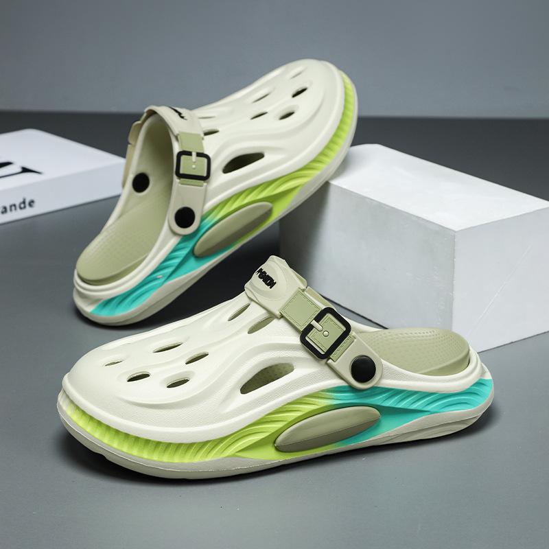 

Модные летние мужские шлепанцы 2025 Новые противоскользящие спортивные пляжные шлепанцы для отдыха Удобные ЭВА клоги Модные уличные садовые шлепанцы 44-45 зелёный