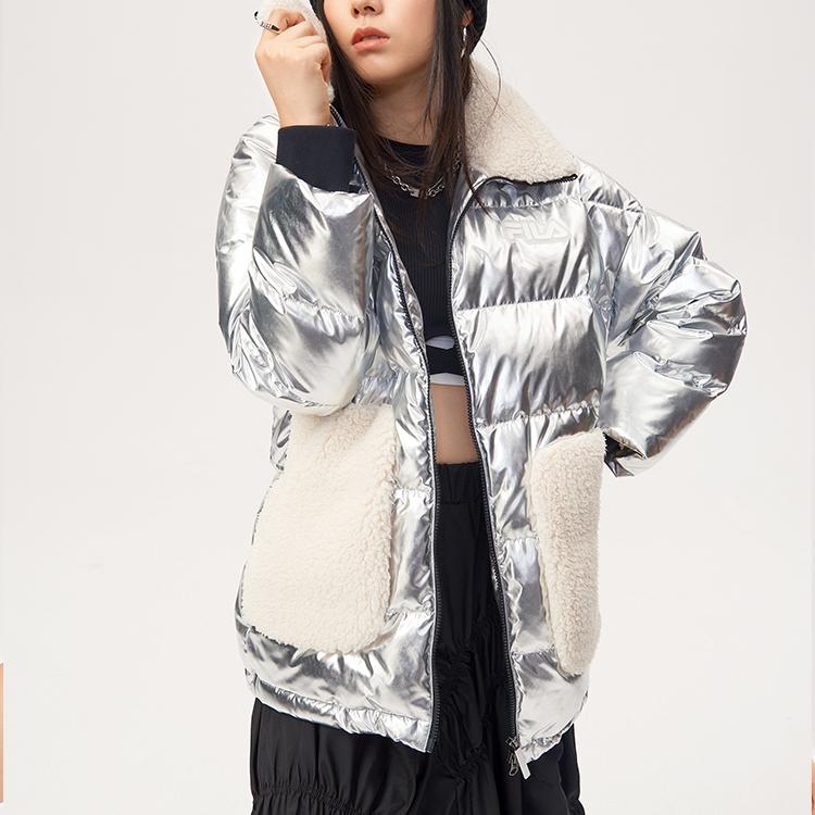Fila Fusion Printed Logo Spliced Warm Puffer Jacket Women outerwear Ukarala-Silver T11W146901F-IV