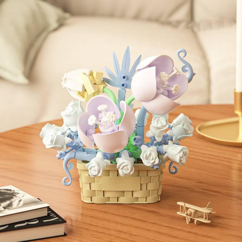 Puzzle Small Children Particle Building Block Flower Model Toy Rose Sunflower