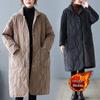 Real Shot 2025 Argyle Mid-Length Korean Style Plus Size Women's Cotton Coat - Loose and Slimming Fit