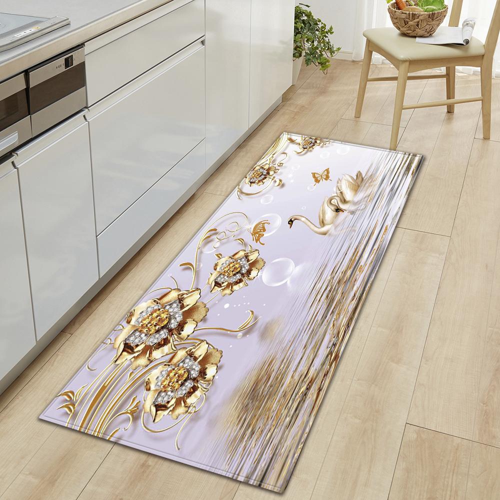 Kitchen Floor Mat Corridor Porch Door Mat Bedroom Non-slip Carpet Home Living Room Foot Carpet Flower