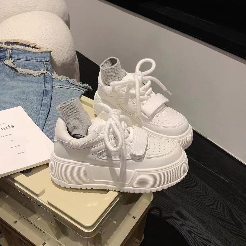 Women Sneakers  Fashion Breathble Vulcanized Shoes Pu Leather Platform Shoes White Lace Up Casual Shoes Zapatos Mujer