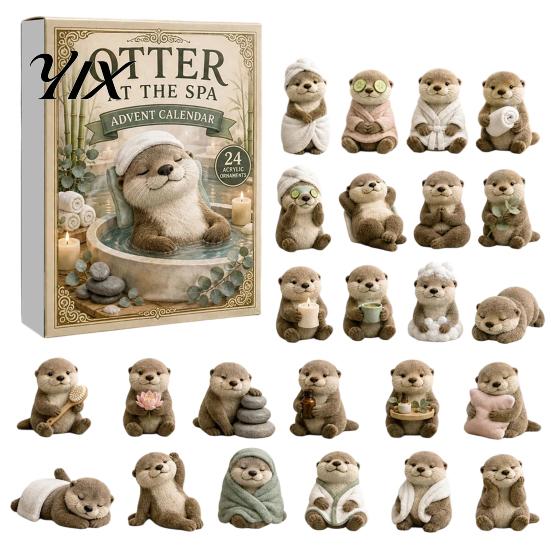 Einzigartige Weihnachtsdekorationen Otter Adventskalender 2026, 24 Tage 2D Flaches Acryl Weihnachten Kreatives Geschenk für Freunde Countdown-Kalender, Niedlich E
