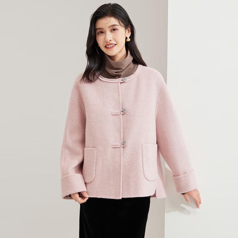 Manteau Double Face en Laine Mérinos à Boutons Cœur pour Femme