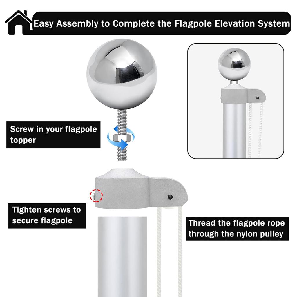 Flag Poles Outdoor Large Flag Pole Chess Hat Metal Pulley Truck Replacement Tool for 2-2.6inch Diameter Poles Outdoor