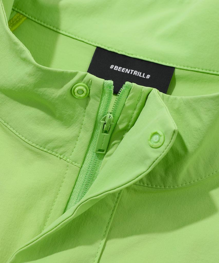 Beentrill Stand Collar Oversized Short Sleeve Anorak (Neon Yellow)