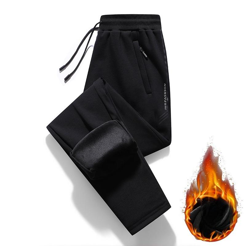 Men's Fleece-Lined Thickened Casual Trousers for Autumn and Winter Loose-Fit Tapered Legs Men's Sports Trousers Trendy Brand Sweatpants for Men