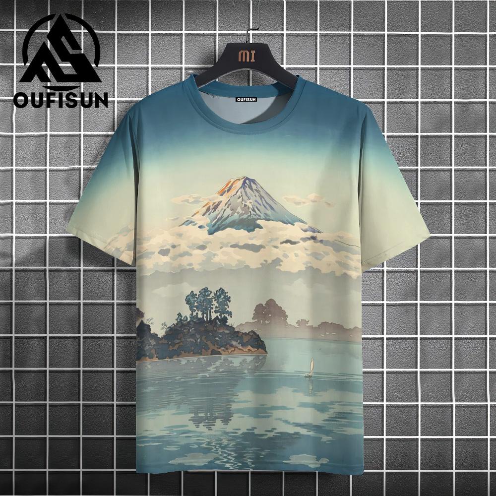 Japanese Style Men's T-Shirt Warrior Pattern Printed T-Shirts Casual Loose Short Sleeved Tees Oversized Men Clothing Tops Summer