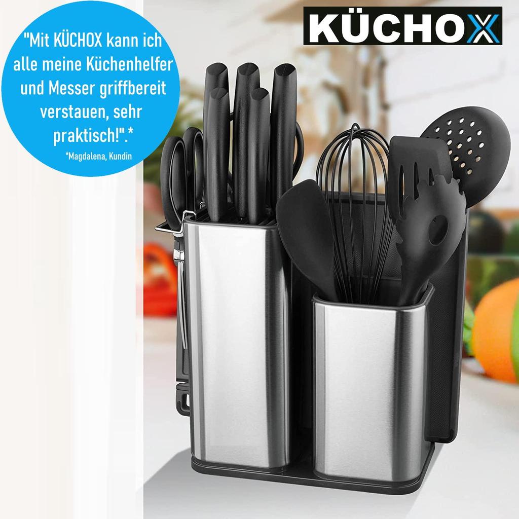 KÜCHOX Edelstahl Messerblock ohne Messer Küchenhelfer Organizer unbestückt 2in1