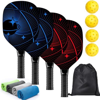 Pickleball Set with 4 Premium Wood Pickleball Paddles