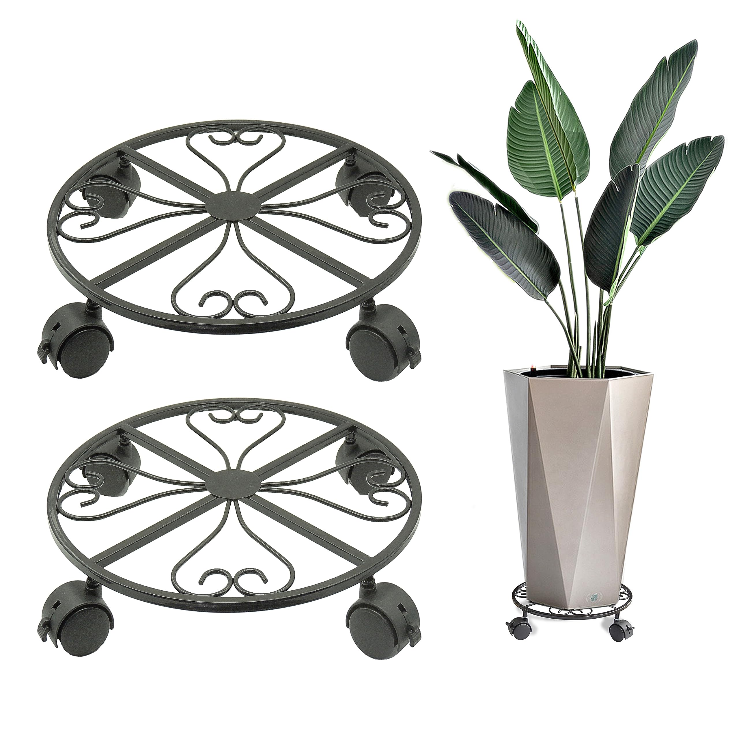 

BOLESKA Metal Flower Diameter Flower Pot Movable Flower Pot Easy to Move Flower Flower with Stylish Flower Pot Load Capacity Over 50kg 2-Piece Stand, чёрный