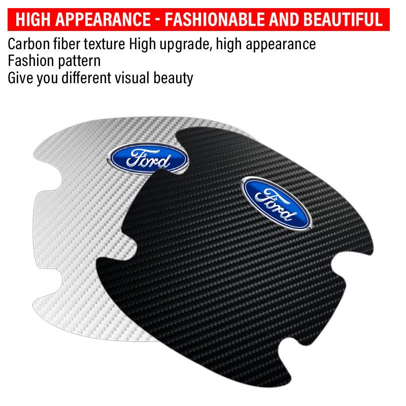 4Pcs Carbon Fiber Car Door Handle Protection Emblem Sticker For Ford Fiesta Ranger Focus Kuga Mustang MAX Transit Mondeo Esco