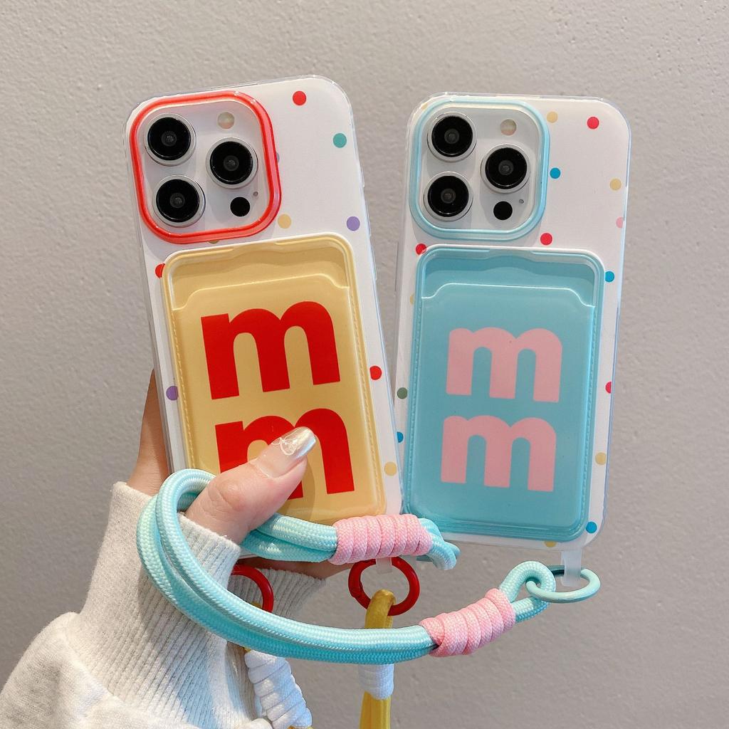 Card pack M polka dot suitable for iPhone17promax mobile phone case Apple 16PRO braided rope protective case xr soft case