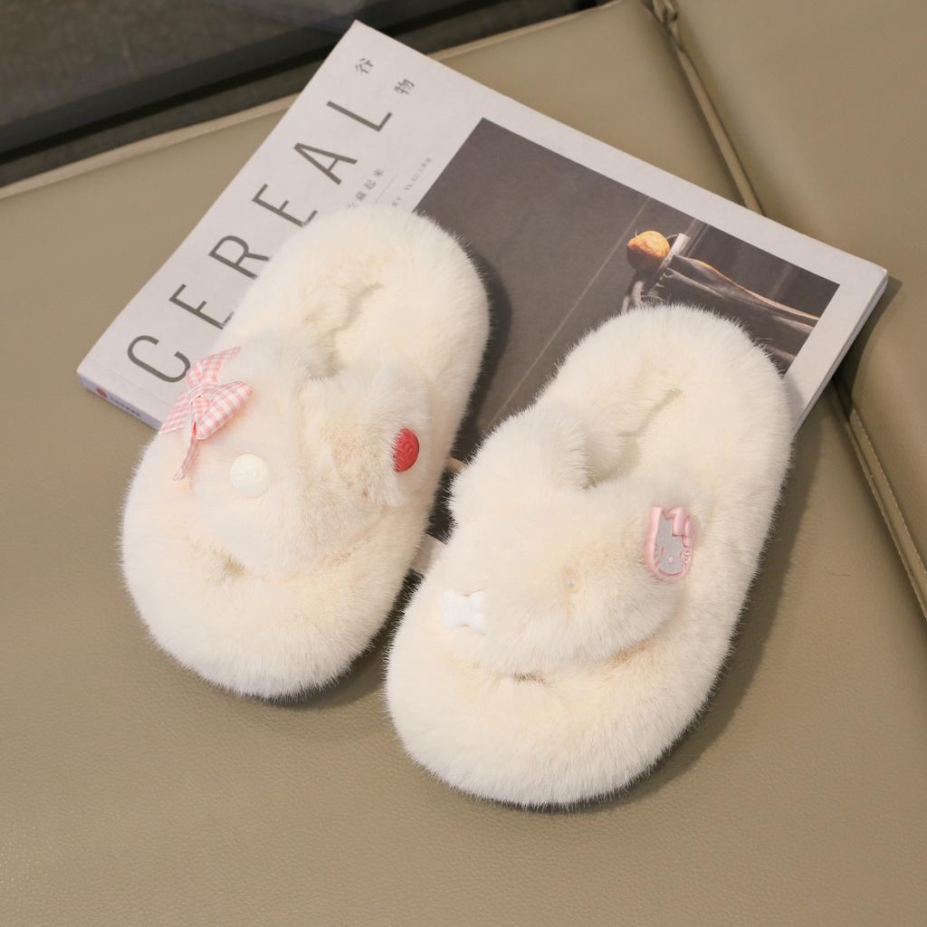 Children's Autumn and Winter New Korean Version Thick-bottomed Cartoon Fluffy Slippers Girls Wear Indoor Cute Slippers Plush