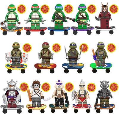 Serie Baustein-Set Mit Skateboard Kleine Partikel Zusammengebaute Schildkrötenfigur Beutel