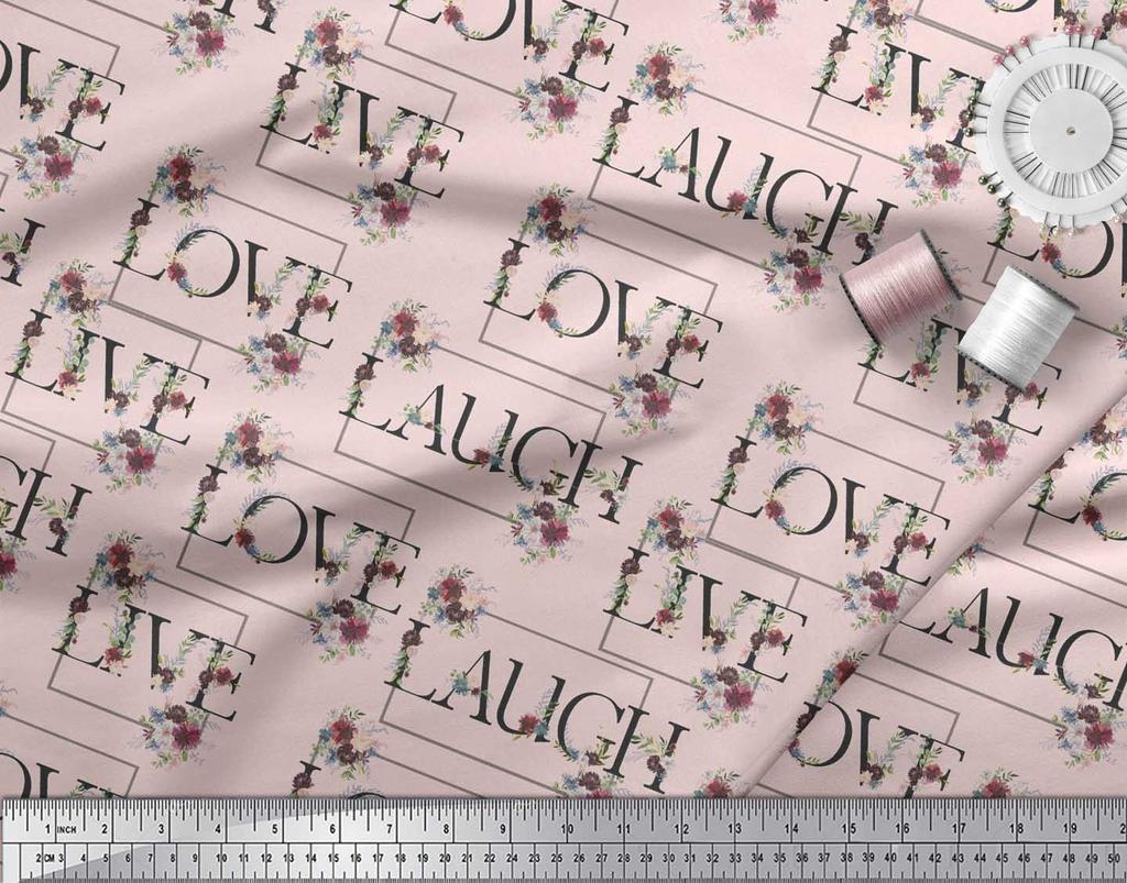Soimoi Japan Crepe Satin Fabric Floral Love Text Fabric Prints By Metre 42 Inch