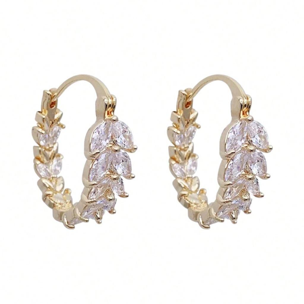 1 Pair of Vintage Wheat Leaf Earrings for Ladies | Shining Bezel | Elegant Daily and Party Jewelry Gifts for Her