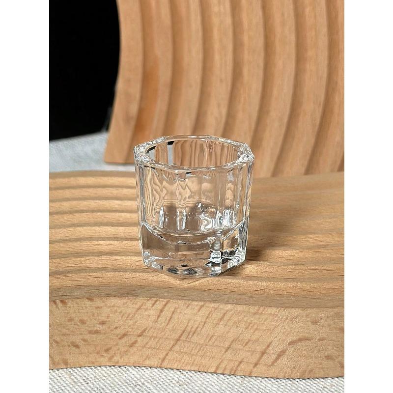1pcs Octagonal Glass Cup With Thick Bottom Transparent Nail Art Brush Cleaning Cup Nail Art Tools For Holding Crystal Liquid And Brush Cleaning Cup