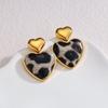 Atoztide Nouvelle Boucle d'Oreille Cœur Imprimé Léopard Vintage pour Femmes Acier Inoxydable Boucles d'Oreilles Statement Pierre Brillante Cadeau de Bijoux de Noël