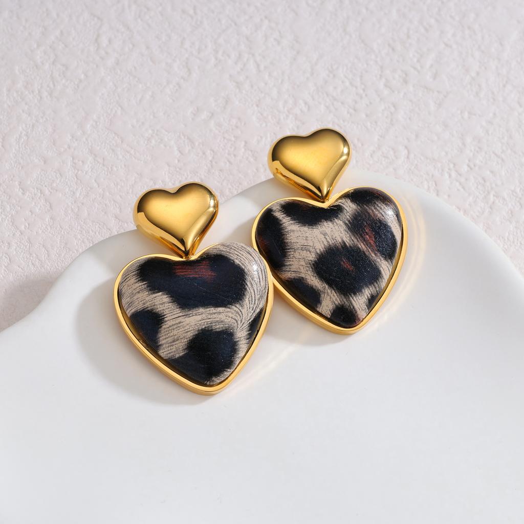 Atoztide Nouvelle Boucle d'Oreille Cœur Imprimé Léopard Vintage pour Femmes Acier Inoxydable Boucles d'Oreilles Statement Pierre Brillante Cadeau de Bijoux de Noël