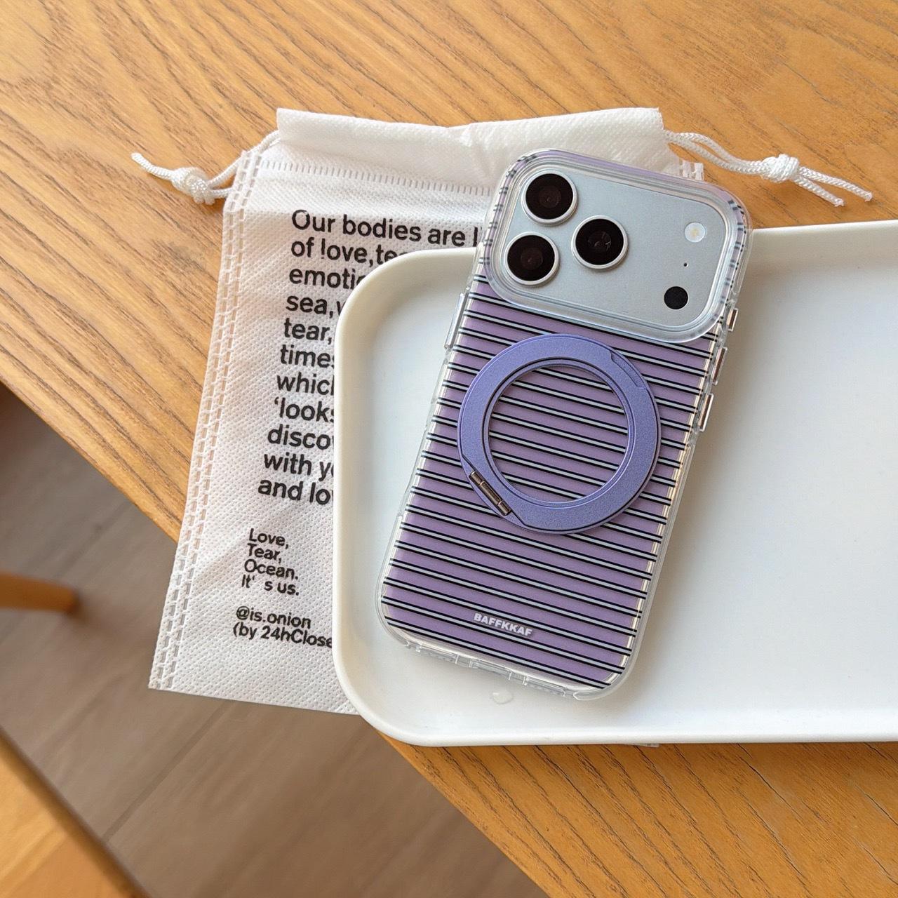 

360 Rotating iPhone 16 Case with Blue Stripes for Apple 17 Pro Max Stand, Purple Base iPhone 17 Pro Max