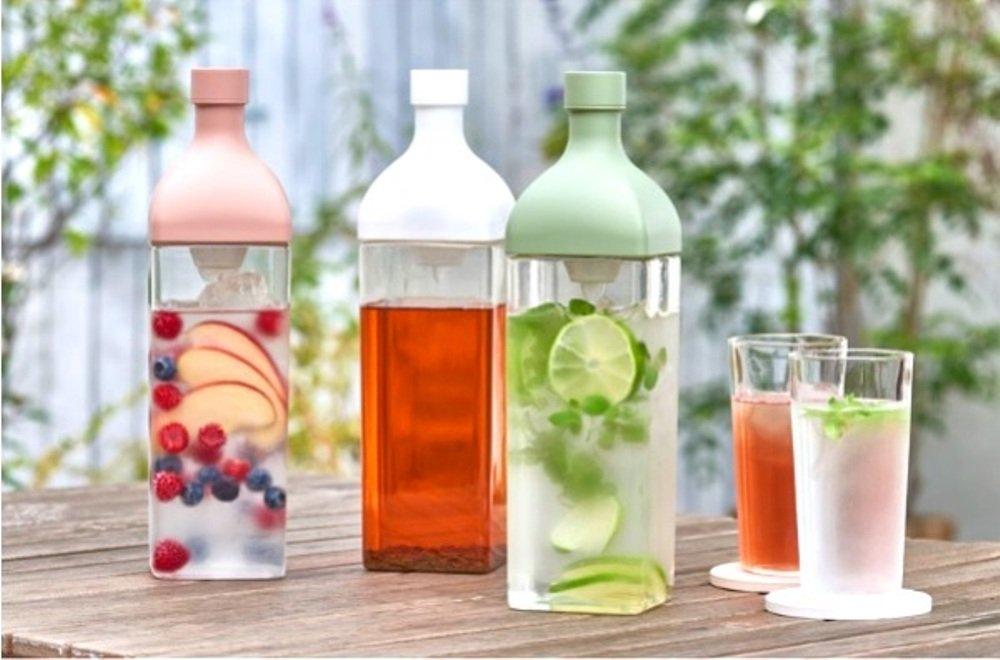 HARIO Kirk Bottle 1200ml Smoky Pink Resin Vertical and Horizontal Pitcher with Tea Strainer Made In Japan KAB-120-SPR