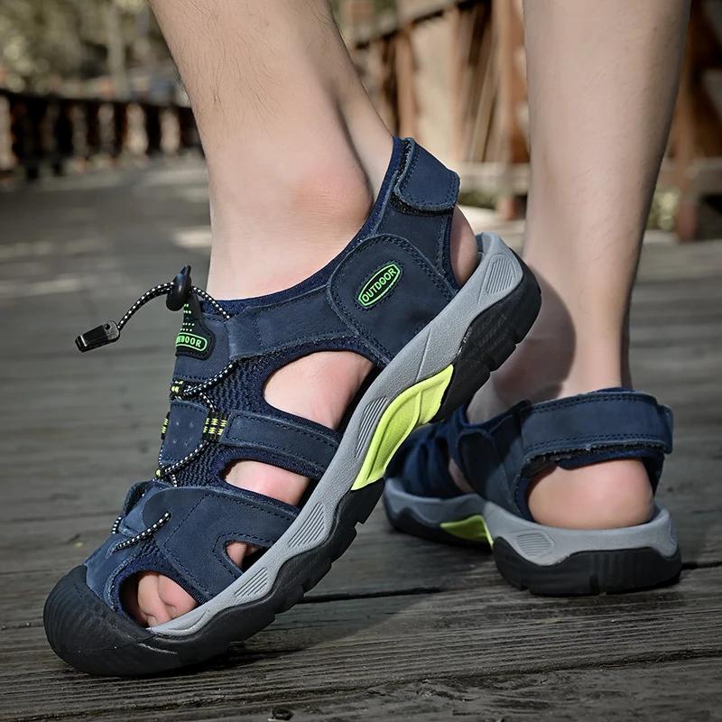 Hot Sale Sommer herresandaler utendørs sklisikre herre strandsandaler Håndlagde ekte skinn herresko Mote menn joggesko