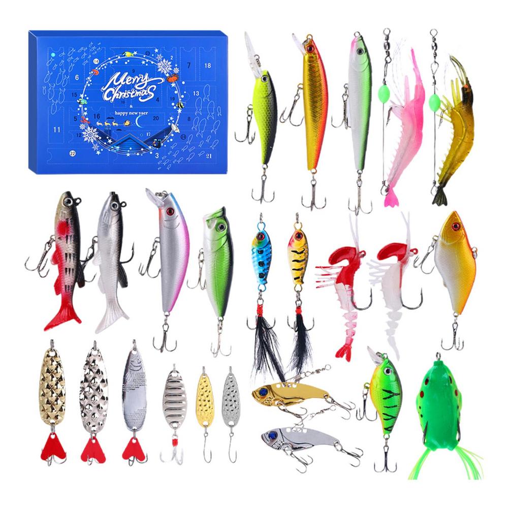 

Christmas Fishing Lures Set 24 Days Advent Calendar Countdown Fishing Tackle Gift Box Great Festival Gift For Father Husband 32x23x2cm