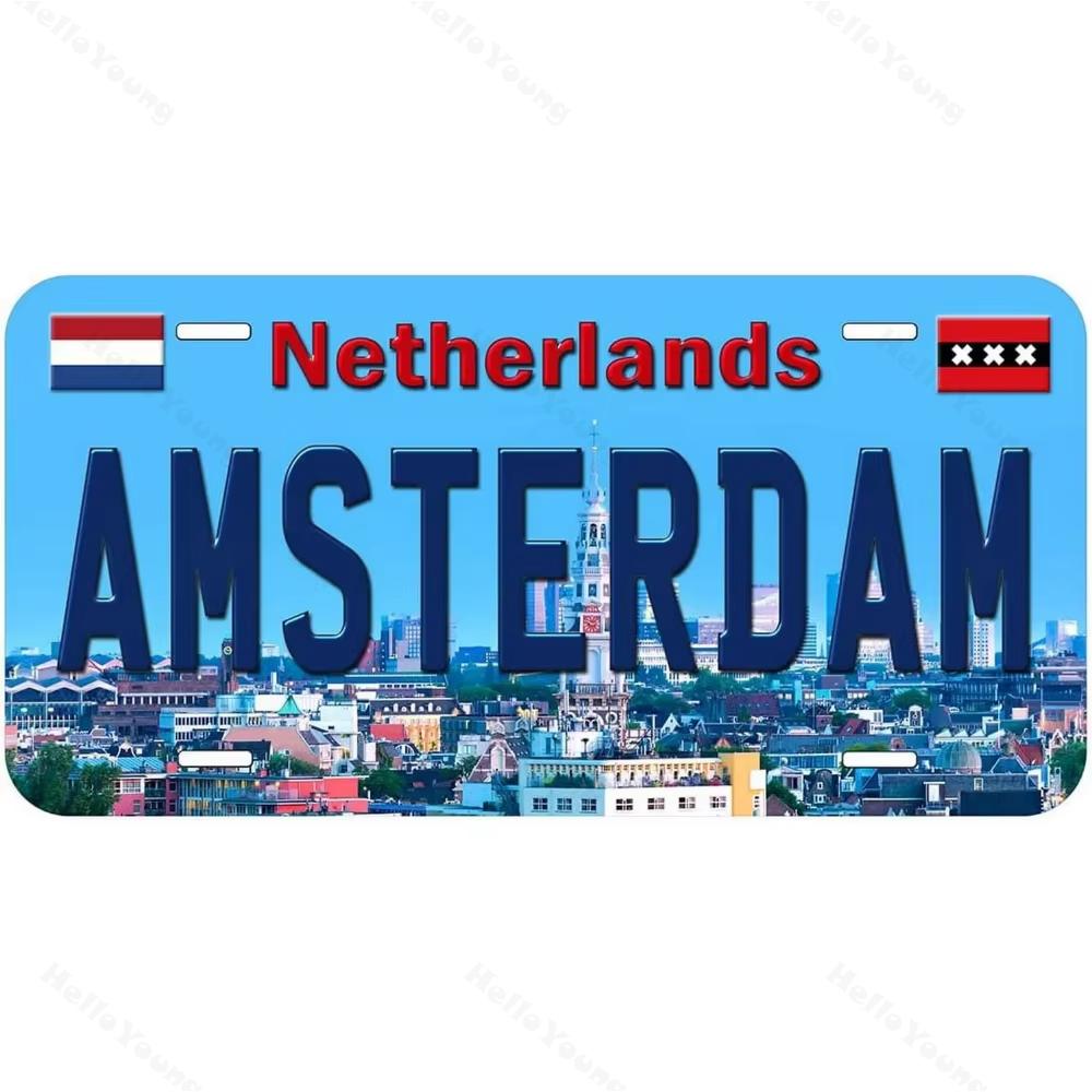 Vintage License Plates for Decoration Signs Barcelona Paris London Amsterdam Tags Metal Automotive Sign for Car Front Wall Decor