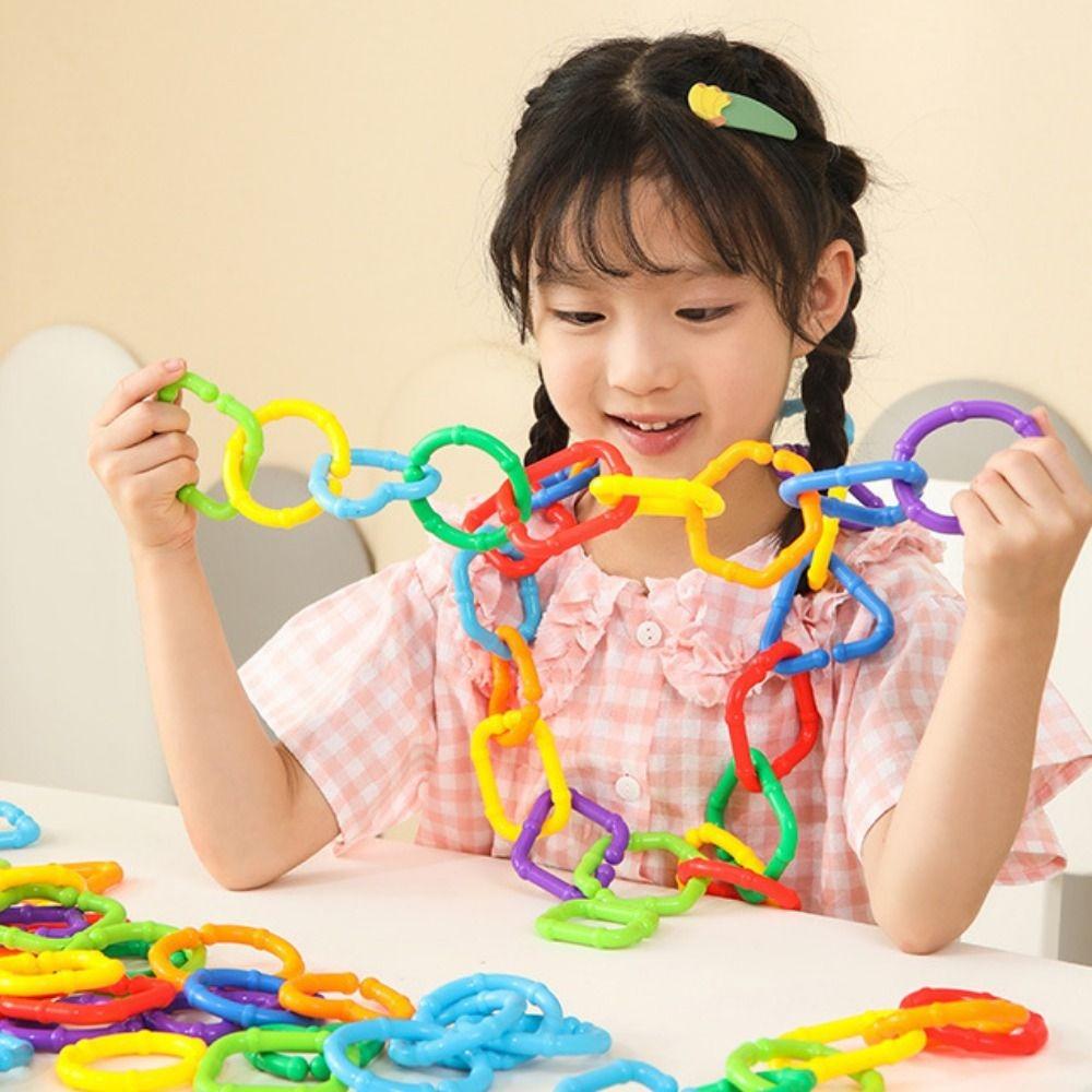 35/70PCS Multicolor Geometric Linking Chains Multi-function Chain Buckle Ring  Kids Toy