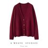 Women's Minimalist V-Neck Cashmere Cardigan - Buttoned, Thick, Wool Sweater Coat