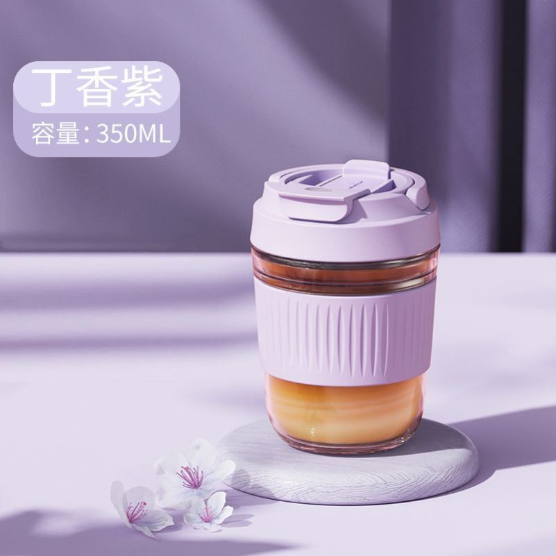 Glass Water Bottle ins Portable Glass Cup With Lid Straw For Coffee Milk Tea Juice Anti-scalding School Drink Bottle Gift