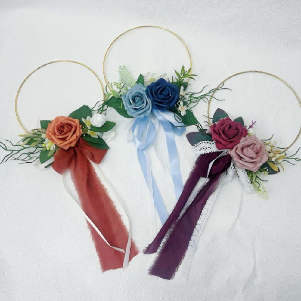 Elegant Artificial Rose Garland Handheld Wedding Decor Wreath  Bridal Shower
